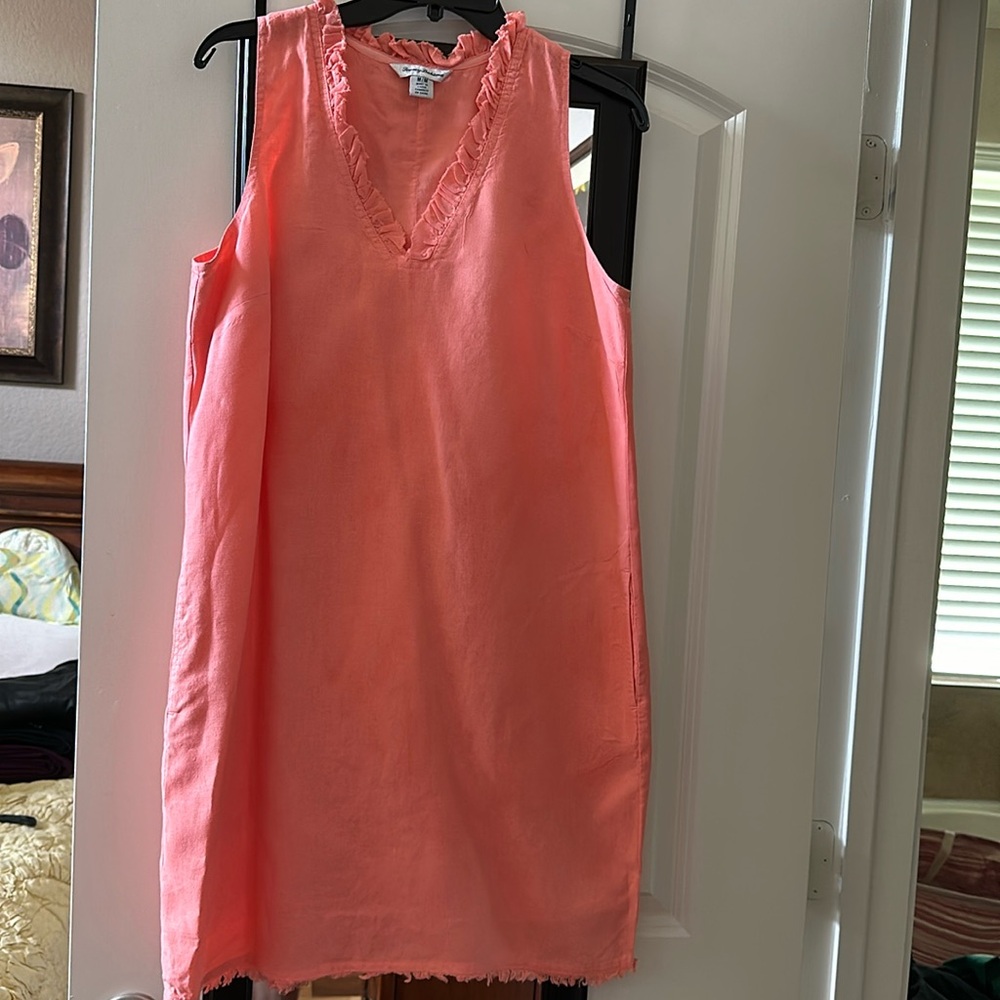Tommy Bahama Coral-Pink Sleeveless Linen Shift Dress